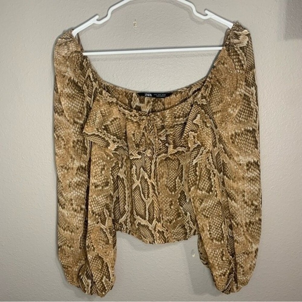 ZARA snake print sheer balloon sleeve blouse women’s size small - Picture 1 of 5